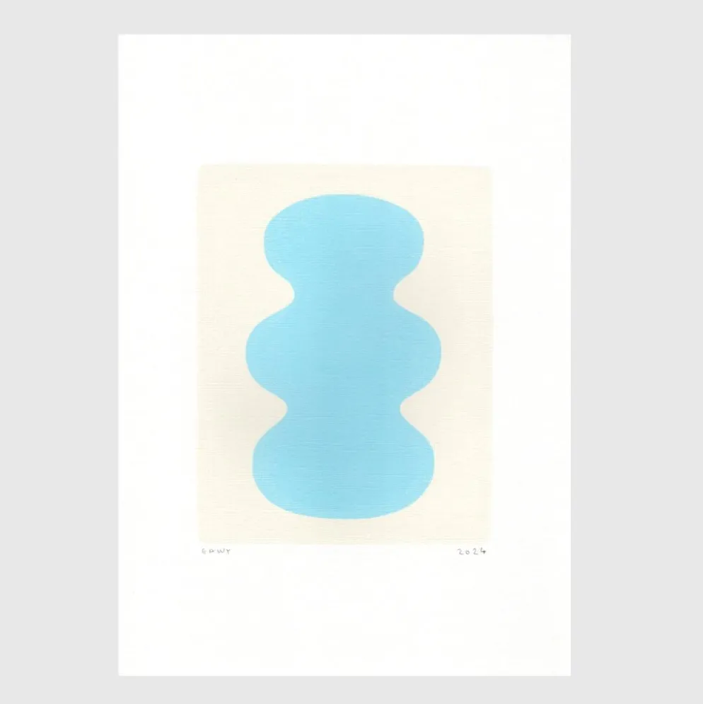 Peinture sur papier bleu clair illustration abstraite signée Eawy