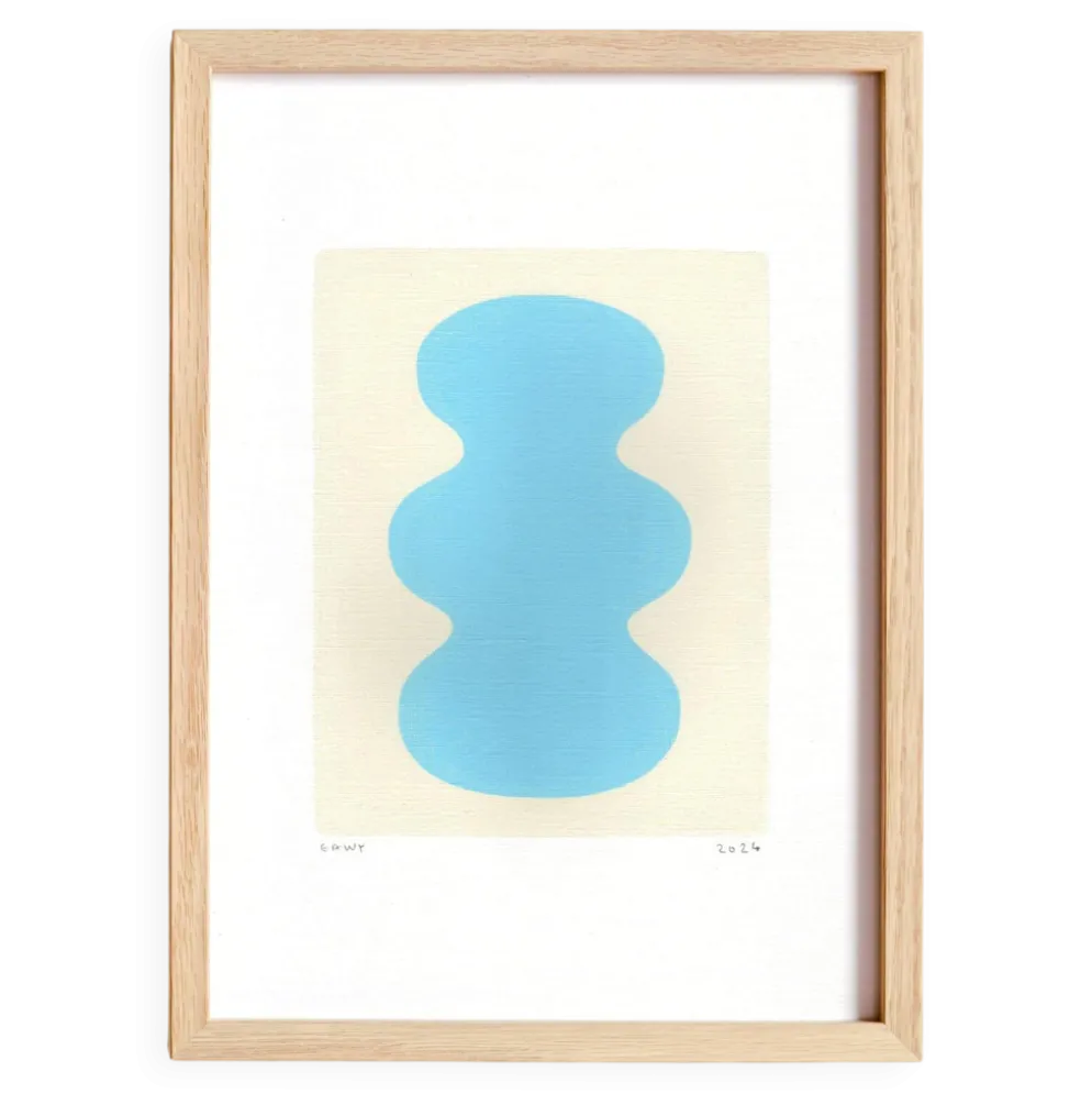 Peinture sur papier bleu clair illustration abstraite signée Eawy