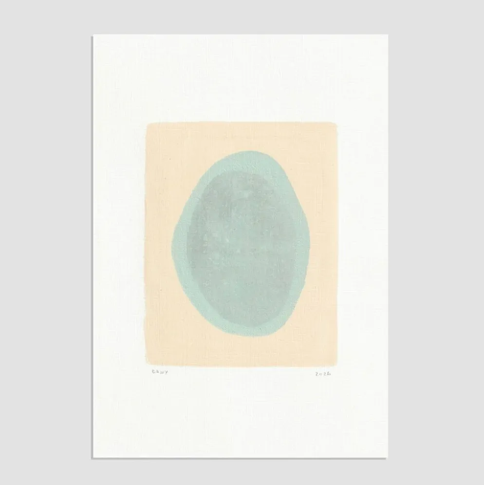 Peinture sur papier "Galet" bleu glacier signée Eawy
