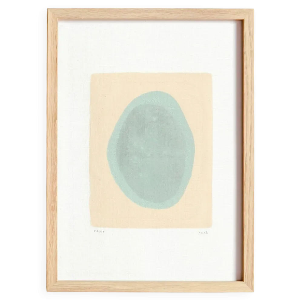 Peinture sur papier "Galet" bleu glacier signée Eawy