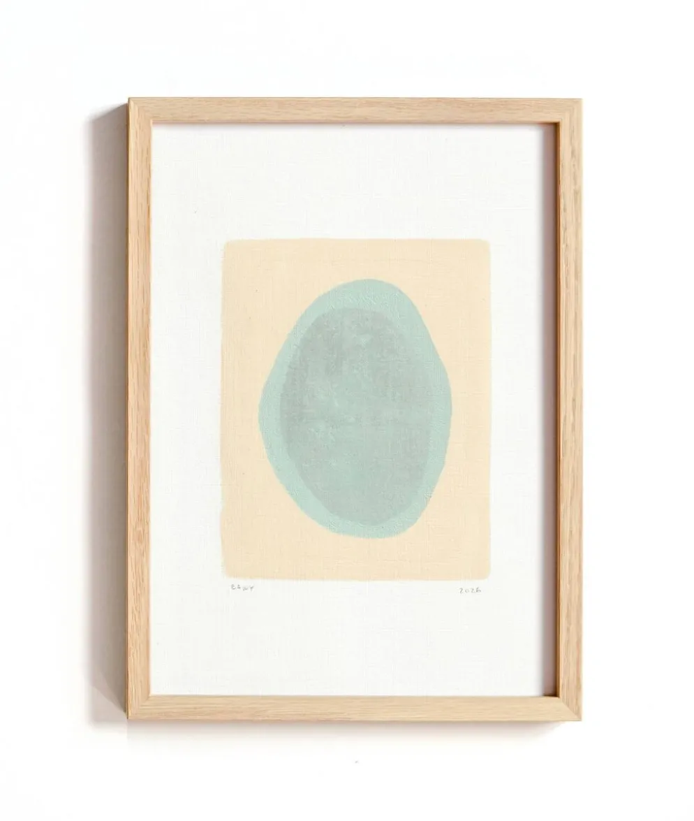 Peinture sur papier "Galet" bleu glacier signée Eawy