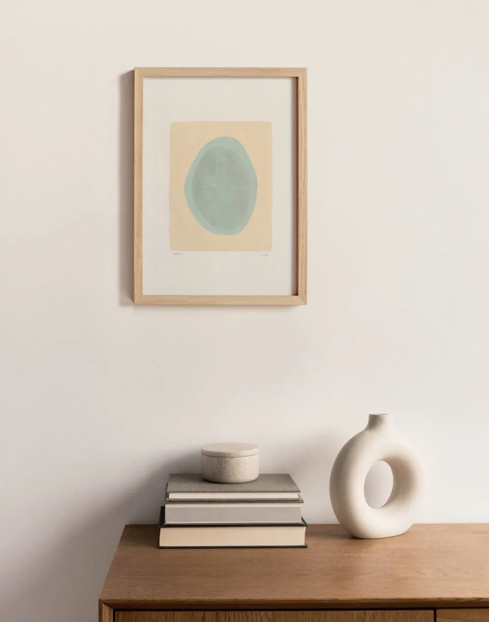 Peinture sur papier "Galet" bleu glacier signée Eawy