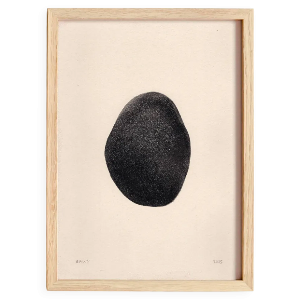 Peinture sur papier "galet" noir signée Eawy