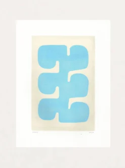 Peinture sur papier illustration abstraite -Era- bleu azur signée eawy