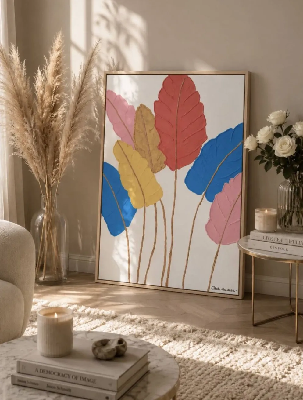 Peinture texturée "Life Splashes" faite à la main 60x80cm signée avec cadre