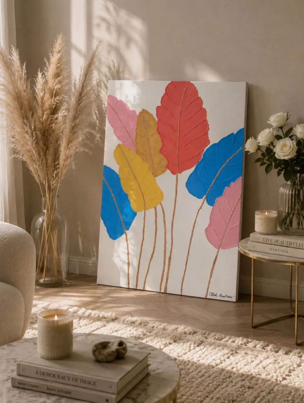 Peinture texturée "Life Splashes" faite à la main 60x80cm signée avec cadre