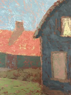 Peinture vintage paysage de village – Huile sur toile signée – Années 60-70