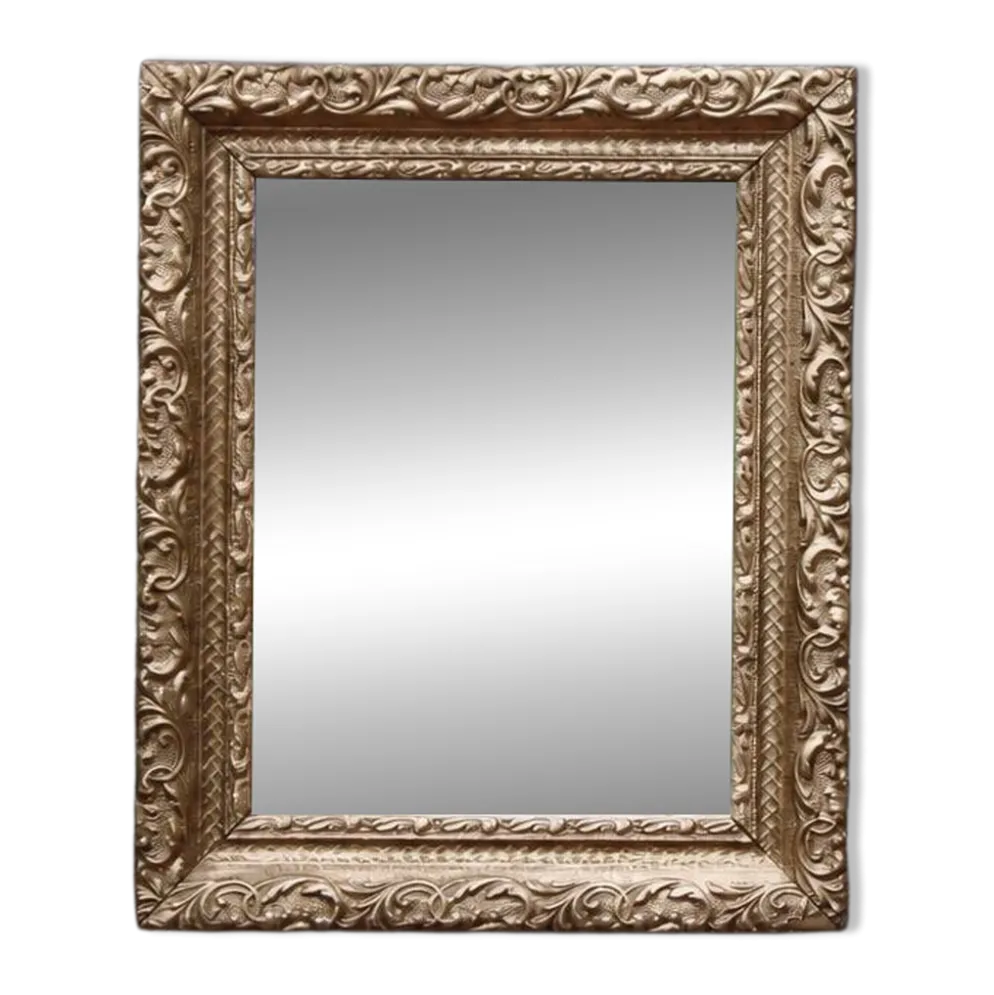 Petit miroir ancien en bois et stuc doré – style baroque – 35 × 29 cm