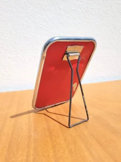 Petit miroir barbier vintage chromé 10×15 dos rouge