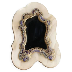 Petit miroir de table ancien champlévé et bronze doré XIX-XX siècle