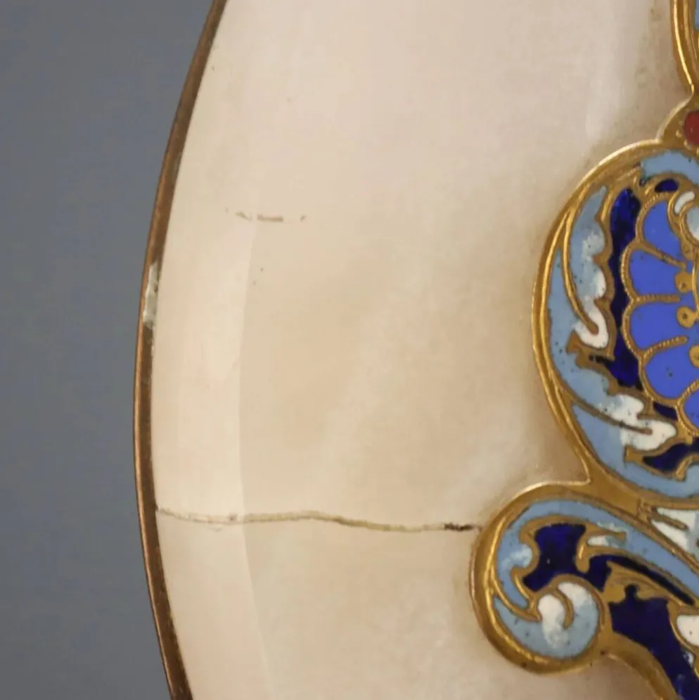 Petit miroir de table ancien champlévé et bronze doré XIX-XX siècle
