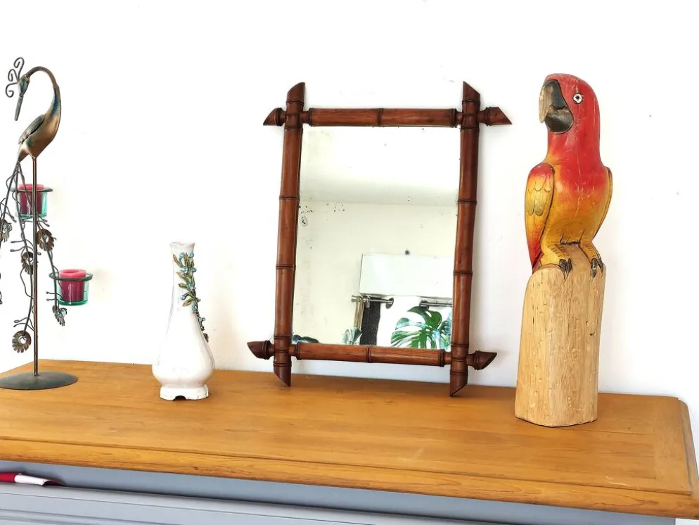 Petit miroir en bambou ancien