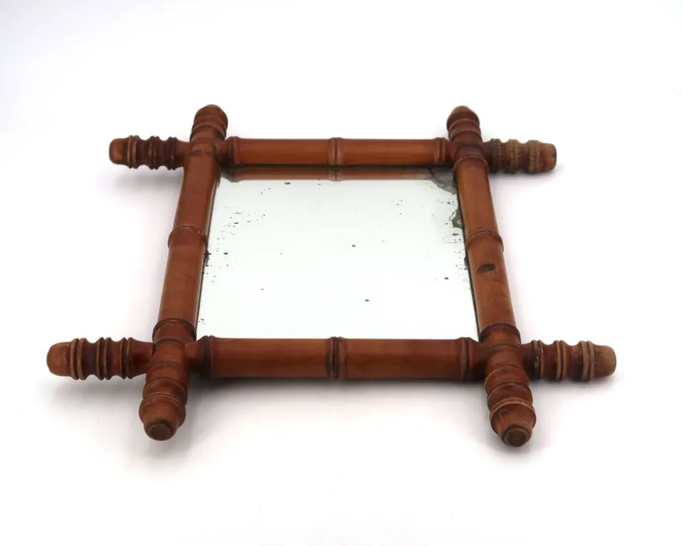 Petit miroir mural en bois tourné façon faux bambou, années 30