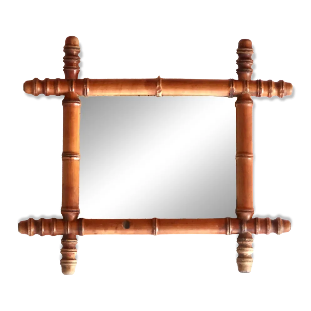 Petit miroir mural en bois tourné façon faux bambou, années 30