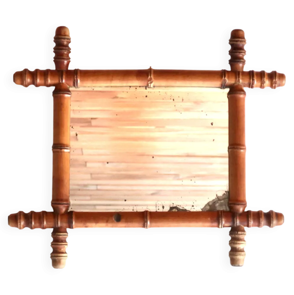 Petit miroir mural en bois tourné façon faux bambou, années 30