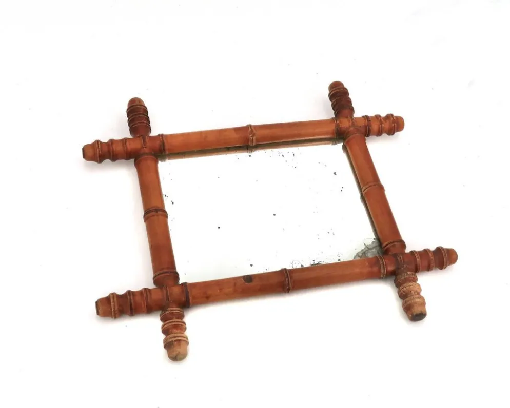 Petit miroir mural en bois tourné façon faux bambou, années 30