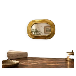 Petit miroir mural vintage en laiton doré – glace piquée – 14 cm