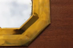 Petit miroir octogonal vintage en métal doré – style Art déco 19 cm