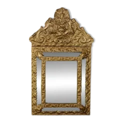 Petit Miroir à Parcloses en Laiton Repoussé – 1900