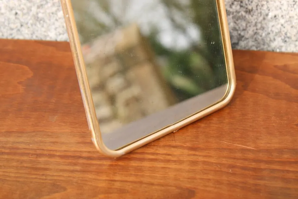 Petit miroir vintage à poser – cadre métal doré style barbier