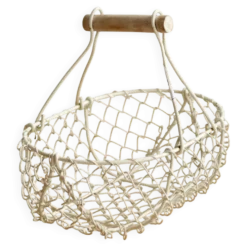 Petit panier de récolte vintage en métal blanc