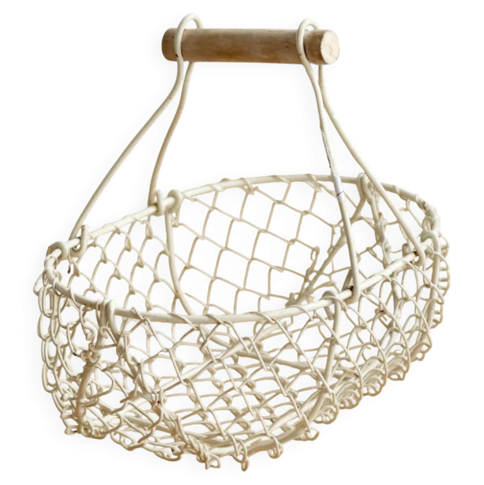 Petit panier de récolte vintage en métal blanc