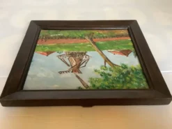 Petit tableau paysage moulin huile sur panneau signée