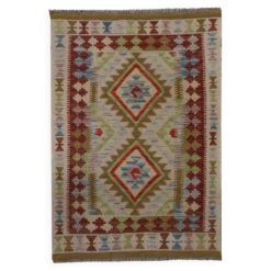 Petit tapis en laine tissé à plat avec un motif géométrique en zigzag pour le salon.