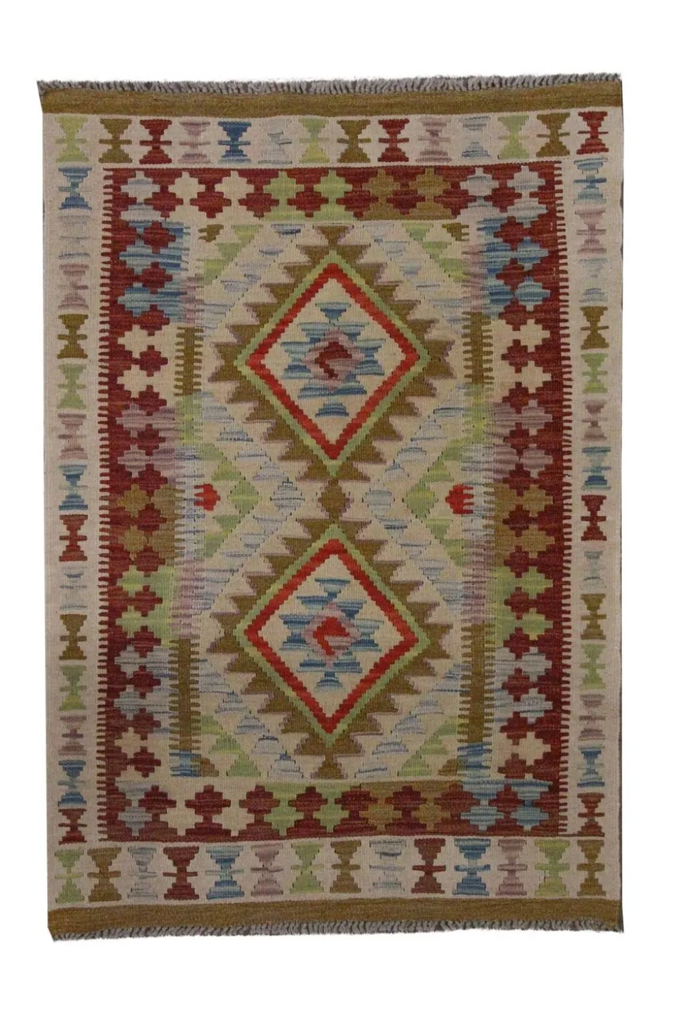 Petit tapis en laine tissé à plat avec un motif géométrique en zigzag pour le salon.