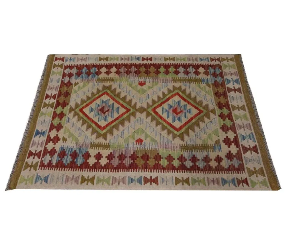 Petit tapis en laine tissé à plat avec un motif géométrique en zigzag pour le salon.