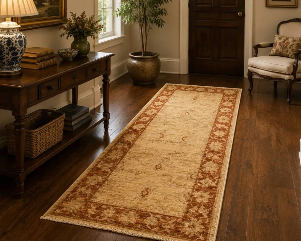 Petit tapis oriental, tapis d'entrée Ziegler crème en laine pour couloir.
