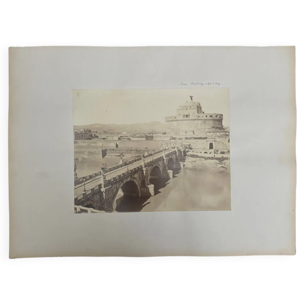 Photo albumine Rome pont Saint-Ange et fort Saint-Ange XIXe