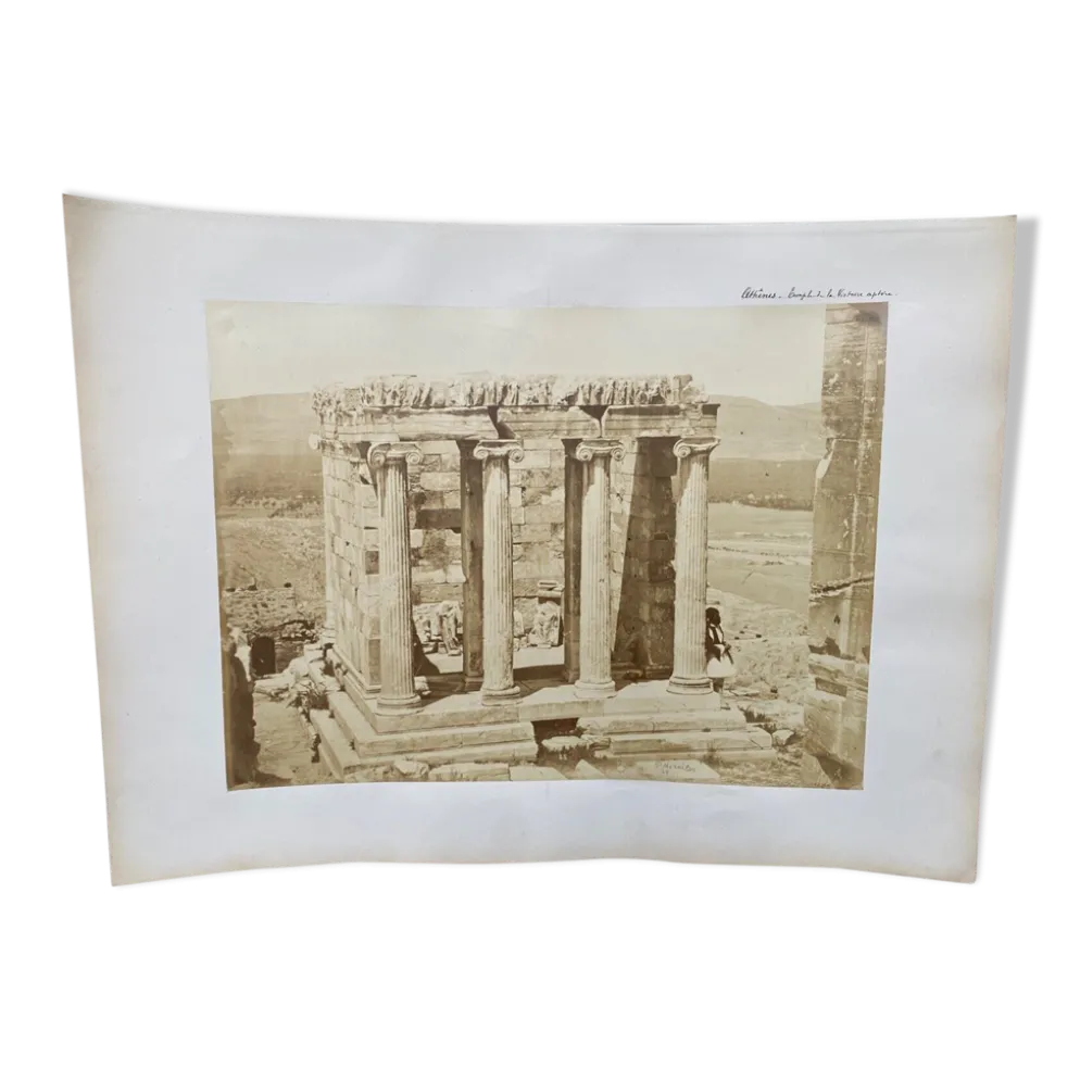 Photo Athènes Temple de la Victoire Aptère XIXe P. Moraïtes Albumine contrecollée sur carton