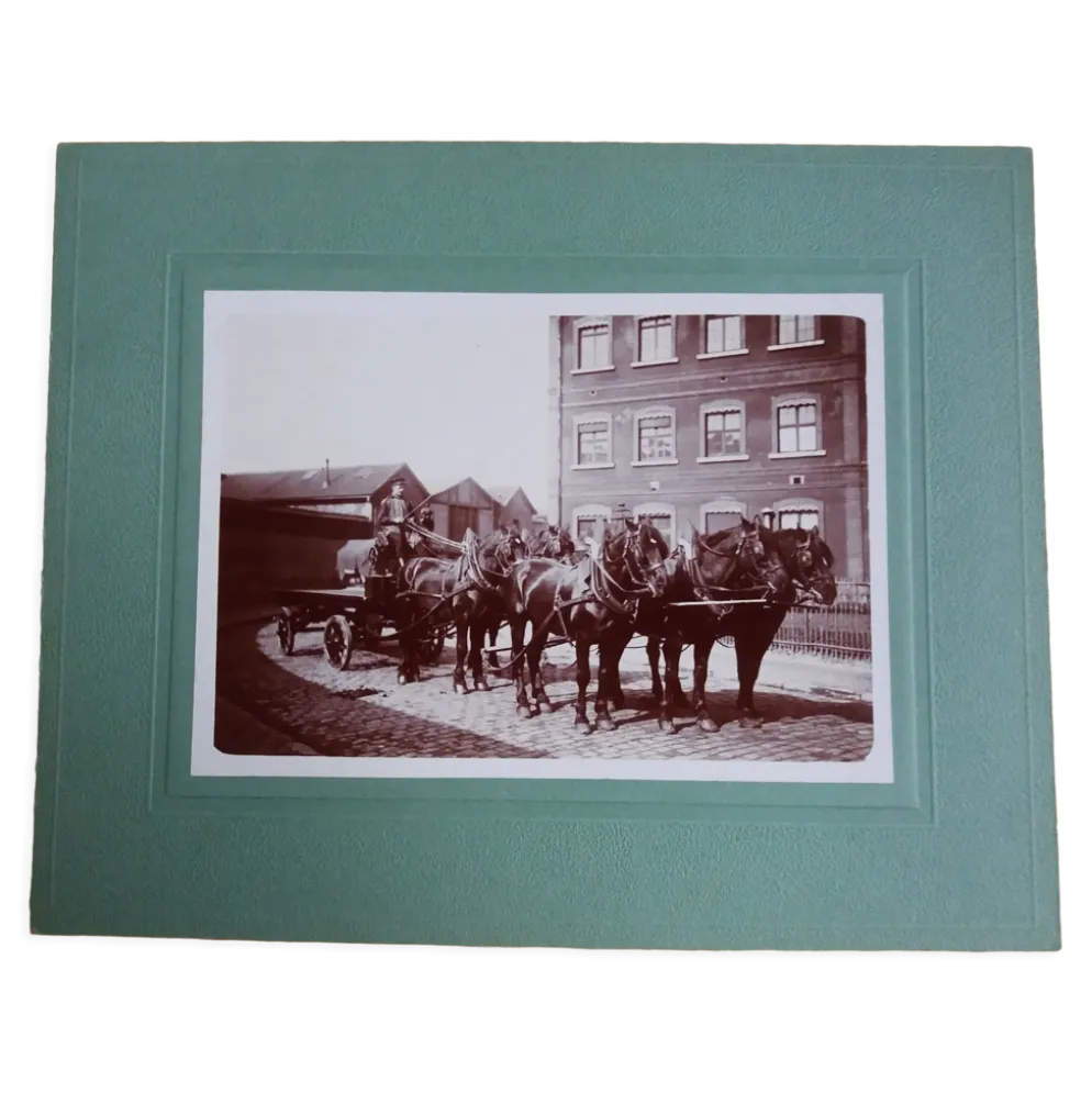 Photographie ancienne 1900 carriole chevaux et cocher Chemins de fer de l'Etat