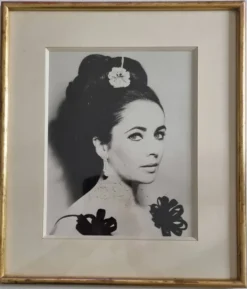 Photographie dédicacée Elizabeth Taylor tirage argentique encadré 32x37 cm
