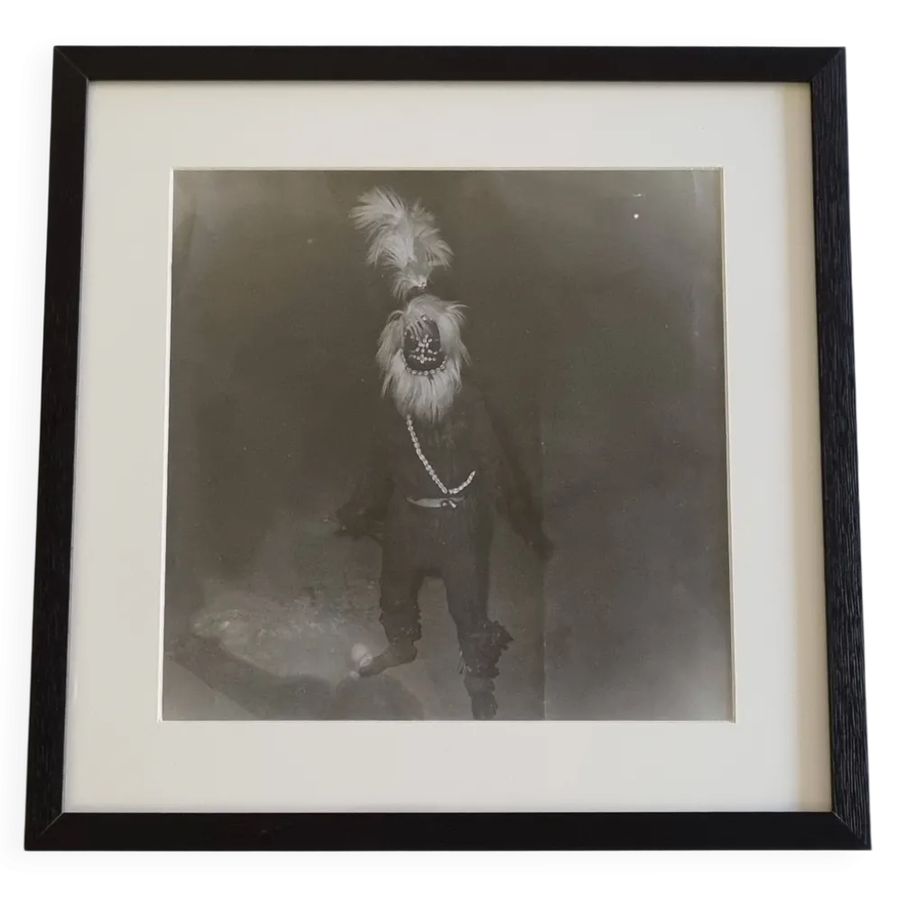 Photographie ethnographique vintage rituel d’Afrique de l’Ouest 43 x 43 cm