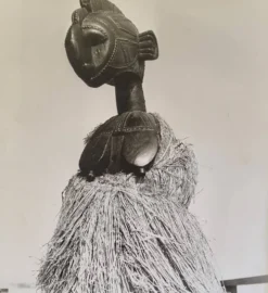 Photographie ethnographique vintage, Grand masque Baga encadrée, 44 x 44 cm