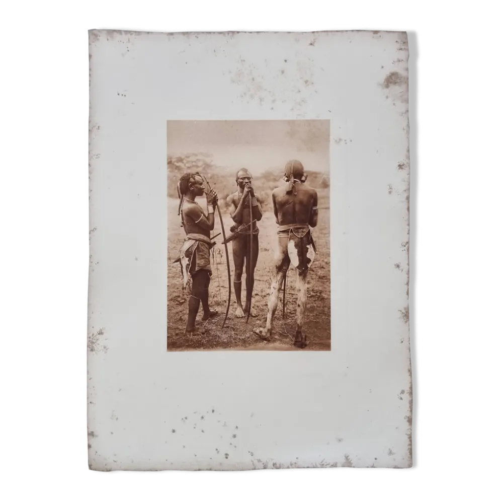 Photogravure ancienne, 1930, chasseurs Massaï