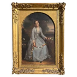 Pierre Dupuis (1833-1915) - Portrait d'une jeune fille aux fleurs peinture