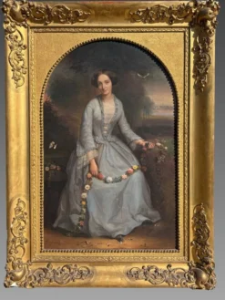 Pierre Dupuis (1833-1915) - Portrait d'une jeune fille aux fleurs peinture
