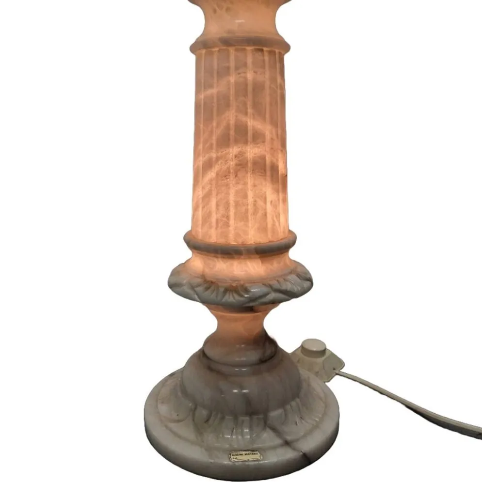 Pilier vintage en albâtre avec lampe, années 1970/80