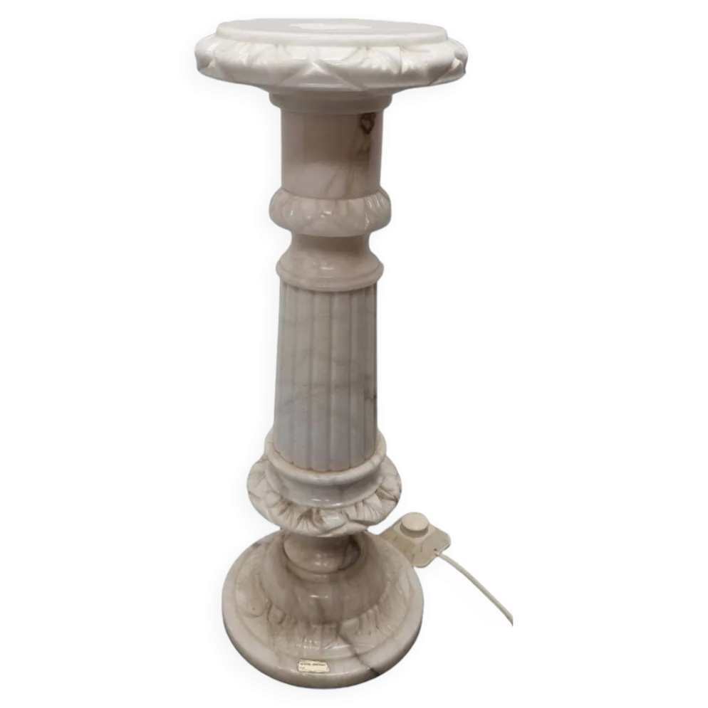 Pilier vintage en albâtre avec lampe, années 1970/80