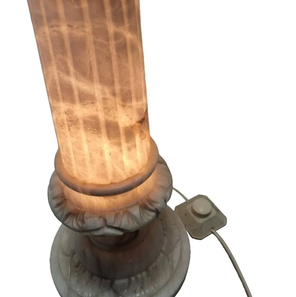 Pilier vintage en albâtre avec lampe, années 1970/80