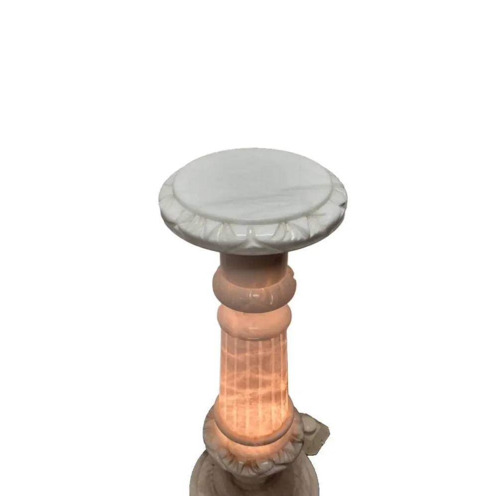 Pilier vintage en albâtre avec lampe, années 1970/80