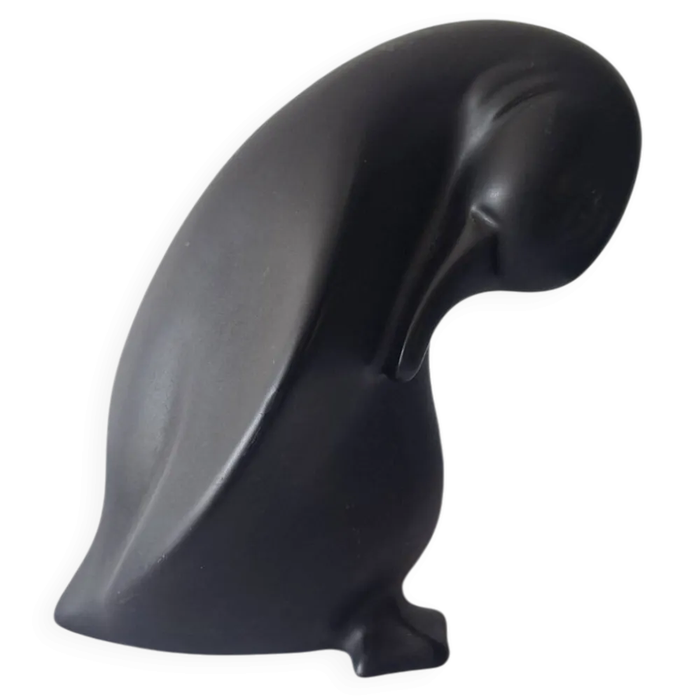Pingouin En Céramique Noir Vallauris André Baud