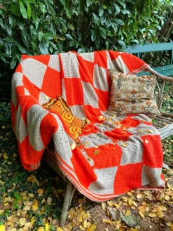 Plaid en laine au crochet vintage Granny Square
