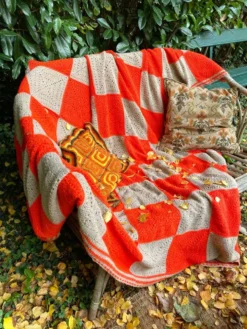 Plaid en laine au crochet vintage Granny Square