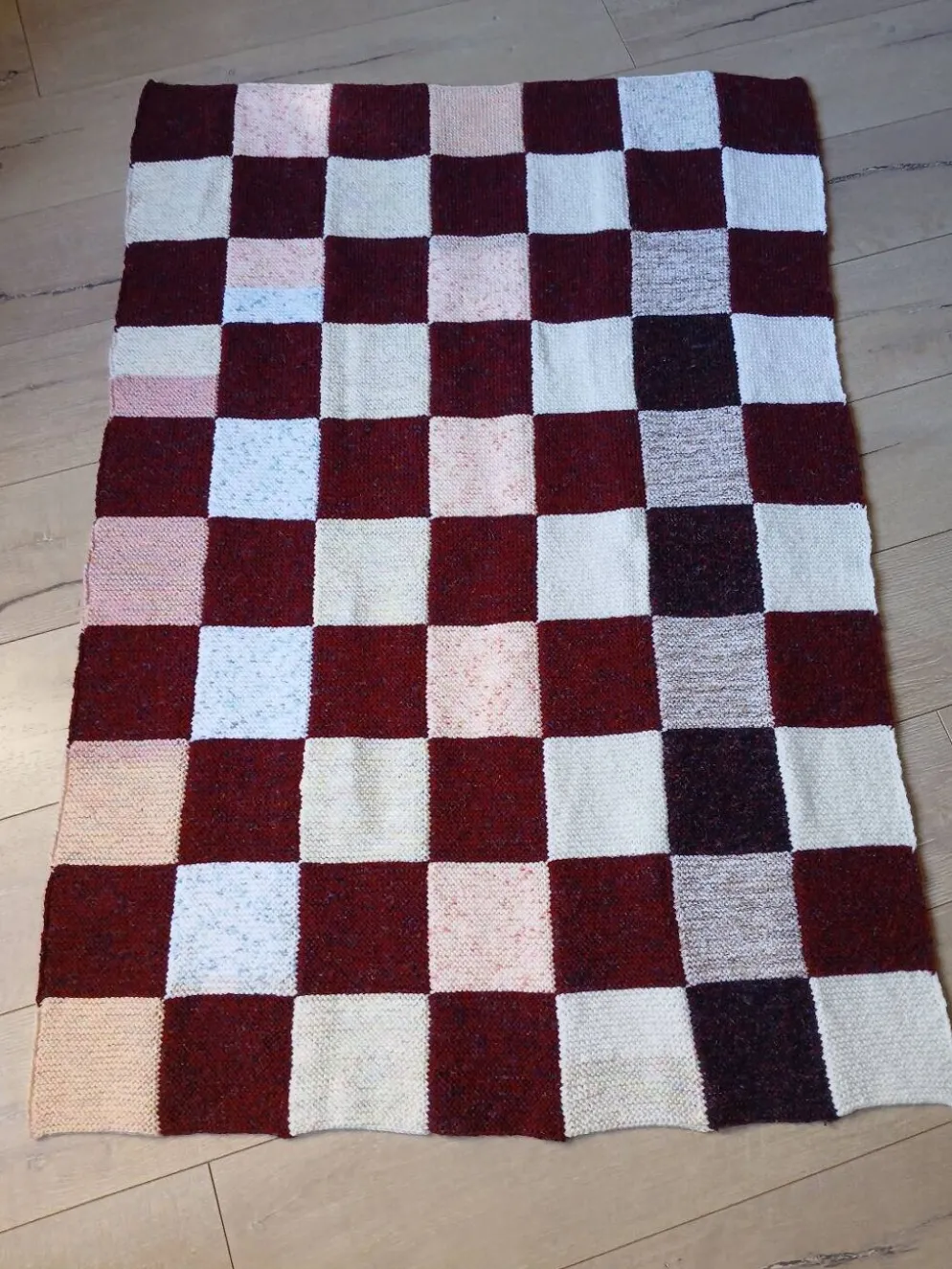 Plaide patchwork tricoté main