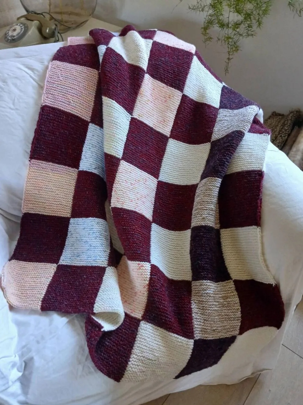 Plaide patchwork tricoté main