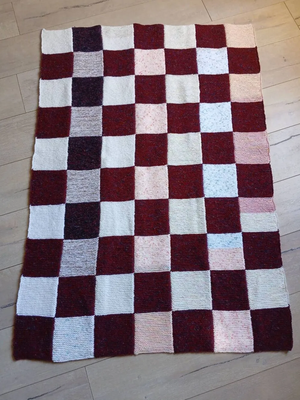 Plaide patchwork tricoté main